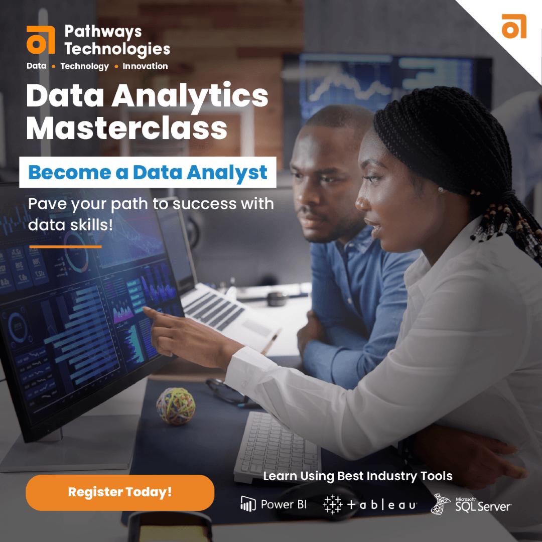 PathwaysInt's tweet image. Kickstart the week by investing in your future!
Advance your career with our #DataAnalyticsMasterclass. Learn, apply, succeed. Your journey to becoming a #dataanalyst starts here.
Register now to quip yourself with a high-demand skill set. Register here: pathwaystechnologies.com/data-analytics…