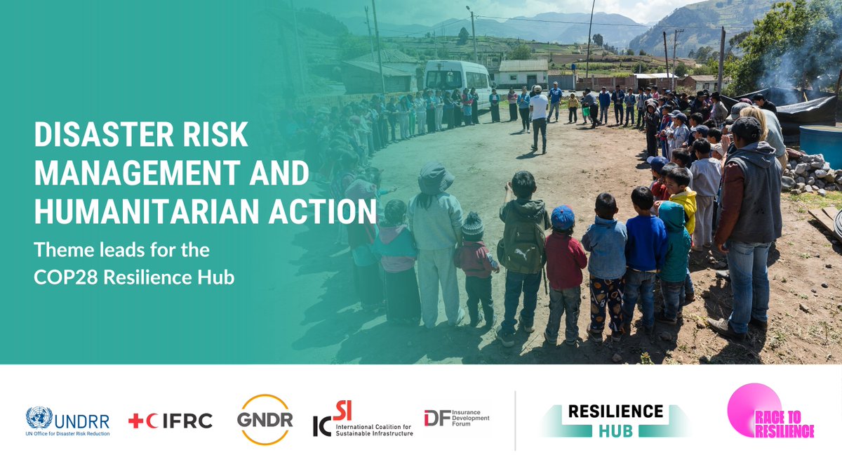 Proudly leading the Disaster Risk Management & Humanitarian Action theme for the #COP28 Resilience Hub is @globalnetworkdr supported by @EarlyActionREAP, @sust_coalition, @InsDevForum, @ifrc and @UNDRR. Find out more about our themes and Theme Leads here: cop-resilience-hub.org/about-the-resi…