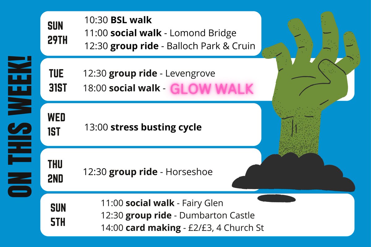 Here's what we've got coming up this week!

To book your place email us at info@valeofleventrust.com, call us on 01389 752 629 or pop in &amp; see us at 9 Mitchell Way.

You can register for Wednesday's Stress Busting Cycle by clicking 'find tickets' on the event on our Facebook page