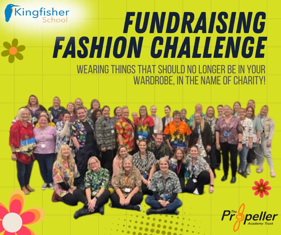 PropellerTrust's tweet image. The staff at Kingfisher School wore shirts that ‘Shouldn’t be in the wardrobe’ last Friday. This was a fundraiser for the PFSA. Prizes were awarded for the best (worse) shirts! #charity #fundraising #FUNdraising #PTA #SENschool #MAT #MultiAcademyTrust #Oxfordshire @Parentkind