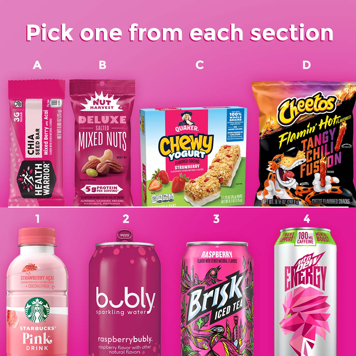 🌸Think pink 🦩 when it comes to snacking! Which drink and snack combo would you pair? Maybe a <a href="/Starbucks/">Starbucks</a> Pink Drink with a <a href="/QuakerChewy/">QuakerChewy</a> Strawberry Flavor Yogurt bar? Or Nut Harvest + <a href="/Brisk/">Brisk®</a>? Tell us your perfect combo in the comments! spr.ly/6017ud1Mt