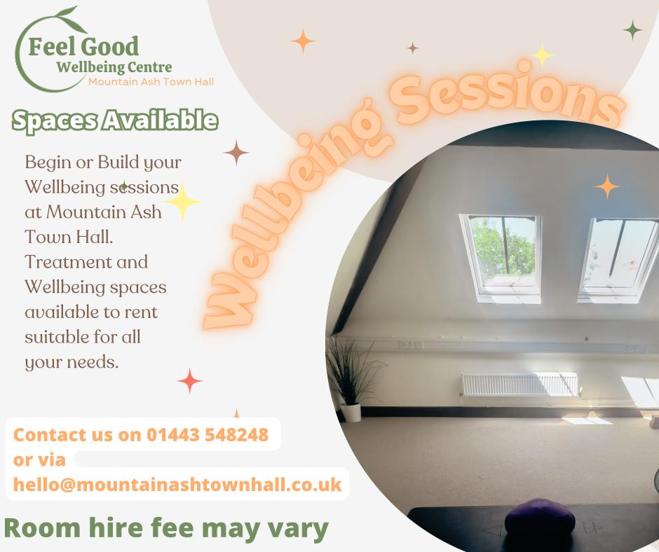 At Mountain Ash Town Hall we are looking to support all wellbeing enterprises by providing gorgeous spaces that we have available at the Town Hall.
Are you intrigued to find out some more information?
Contact us on 01443 548248 or via email on hello@mountainashtownhall.co.uk