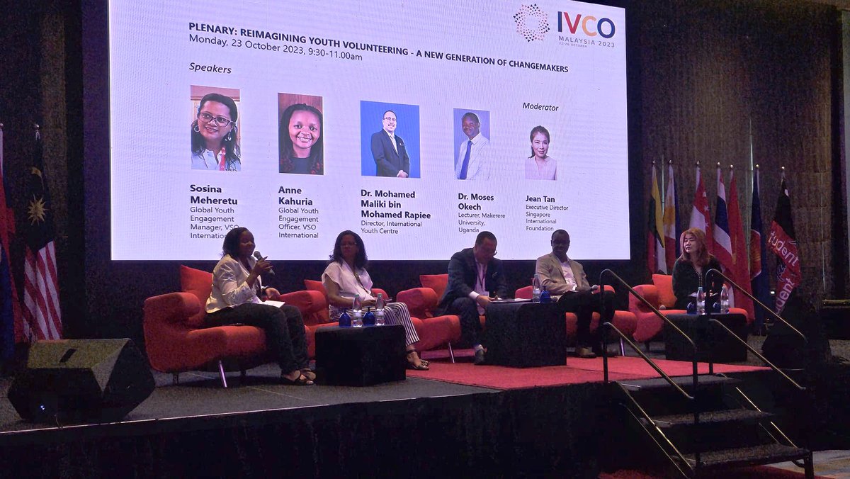 What a great first day at #IVCO2023! We opened with the Plenary Session: Reimagining Youth Volunteering- A New Generation of Changemakers' moderated by Jean Tan @siforg with Dr Moses Okech @Makerere, Dr Moham Maliki Bin Mohamed Rapier IYC,Anne Kahuria & Sosina Meheretu @VSO_Intl