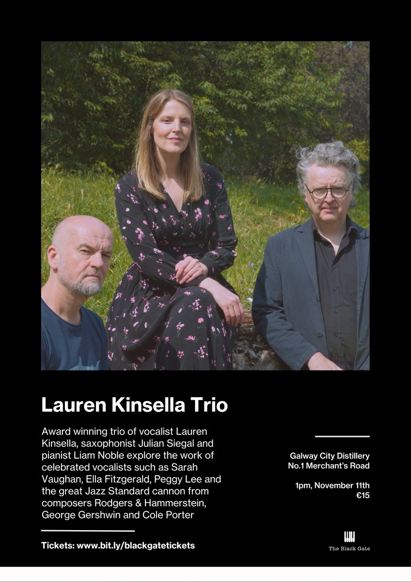We are so excited to come to Galway on Nov 11th Saturday for a lunchtime concert w/ <a href="/blackgategalway/">The Black Gate</a>  at Galway City Distillery. Tickets &amp; info here tickettailor.com/events/theblac… We also play <a href="/riverbankarts/">RiverbankArtsCentre</a> Nov 10th 9:15pm #kildarejazzfest &amp; <a href="/TheHughLane/">Hugh Lane Gallery</a> Sun Nov 12th noon