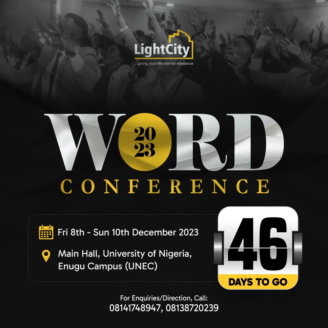 the_lightcity's tweet photo. In 46 Days! 

Fresh fire! 
Renewals! 
Sights and Sounds! 

A time of rain is upon us! 

Our God is merciful and kind. 

Amen and amen.

#WordConference2023 #wordandspirit #glorycloud #encounters #oneaccord #GiftsoftheSpirit #WC2023 #lightcitychurchenugu https://t.co/RgFSBTbWh6