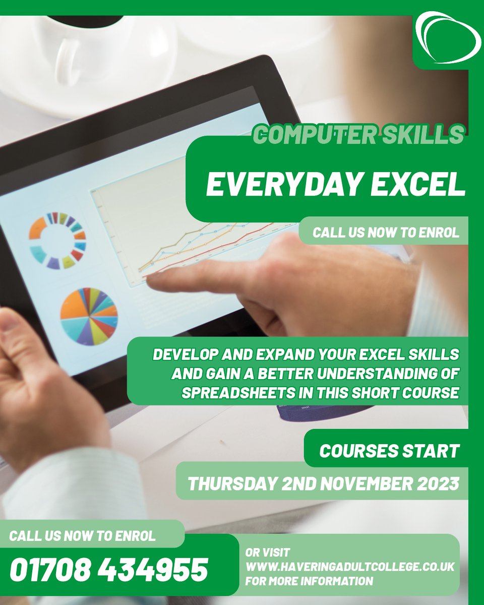 Adult_college's tweet image. Gain a better understanding of Excel and how you can use it in your work or home.

Visit haveringadultcollege.co.uk or call 01708 434955 for more information.

#ict #computerskills #cybersecurity #onlineactivities #windows #microsoft #excel