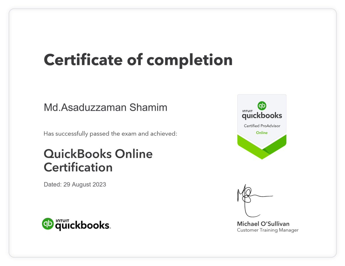 I hold several prestigious accounting certifications including

>QuickBooks Online Certification
>QuickBooks Online Advanced Certification
>QuickBooks Online Accountant Certification
>Xero Certified

These certifications highlight my comprehensive expertise in accounting software