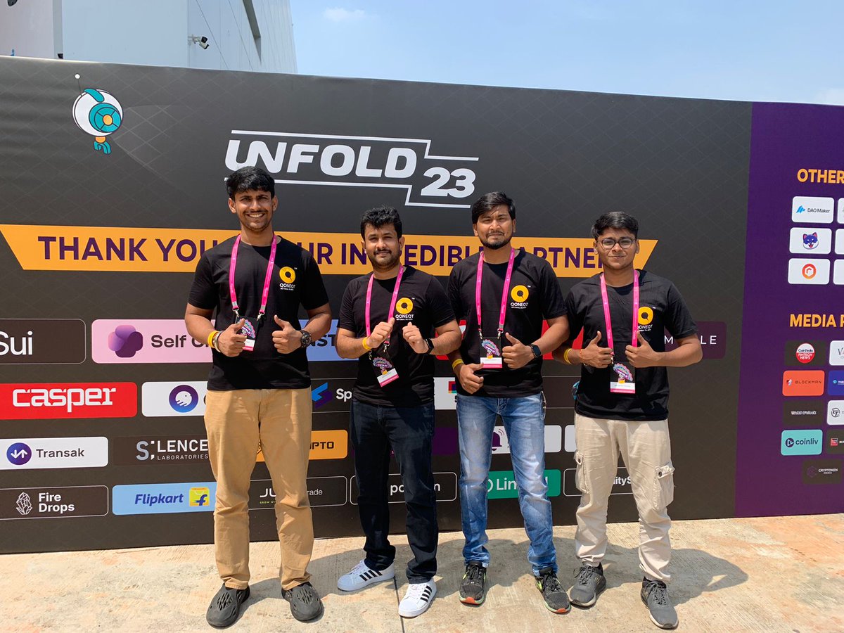 Swayam's tweet image. We, @qoneqtapp  , are the winners of #unfold2023, organized by Coindcx. I would really like to thank @azhar0406 for guiding us throughout the hackathon. I guess we lent some chips to win #unfold2023 😂.