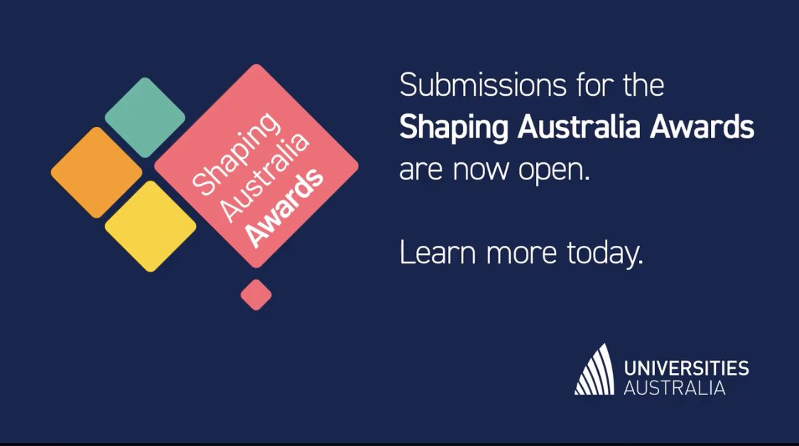 The #ShapingAustraliaAwards are open – searching for individuals, groups or unis making a positive impact &amp; helping improve the lives of all Australians. This is your chance to send in your submission. Go to shapingaustraliaawards.com.au/how-to-enter for more info. Entries close 20 Nov 2023.