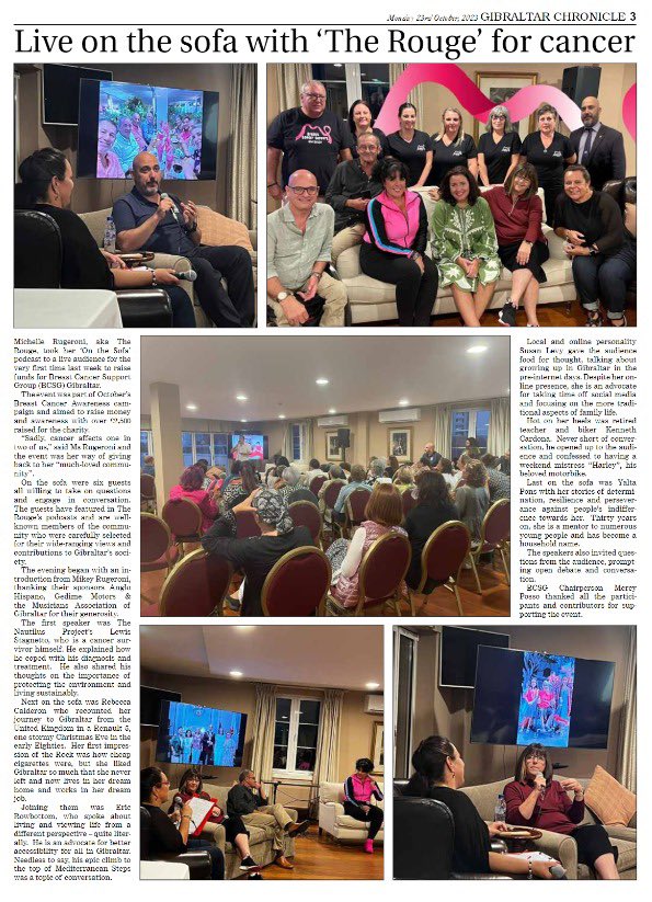 Page 3!!! Thank you @_EyleenGomez @GibChronicle and thanks to my amazing guests who stole the show ✌🏼❤️🩷 We raised over £2500 for @breastcancergib #onthesofawithrouge