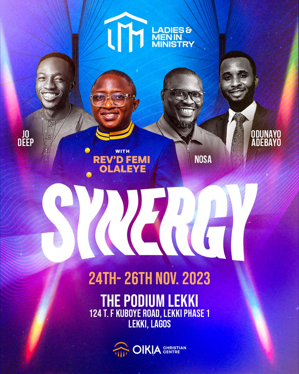 In addition to the word and the spirit’s power demonstrated, we would be having an awesome time of spirit-stirring worship with our anointed music ministers!
<a href="/nosaalways/">Nosa</a> <a href="/iamjodeep/">Jo Deep™ || Enigma 🃏</a> <a href="/odunayoadebayoo/">Odunayo Adebayo</a> would be ministering at LMM

Click the link in the bio to register
#LMM23 #Synergy