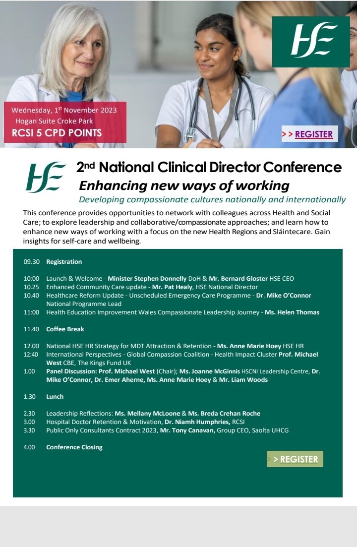 Last Call for Registration 2nd CD Conf 1st Novembe, Croke Park, click bit.ly/3ZLjgov 😊 @CcoHse @BernardGloster @WestM61 @DonnellyStephen @HSELive @CrehanRoche @MermaidSea @CeoSaolta @HelenThomasxx @mikecuh @hse_hr @mcginnis_joanne @ahernemer @GeraldineCrowl8