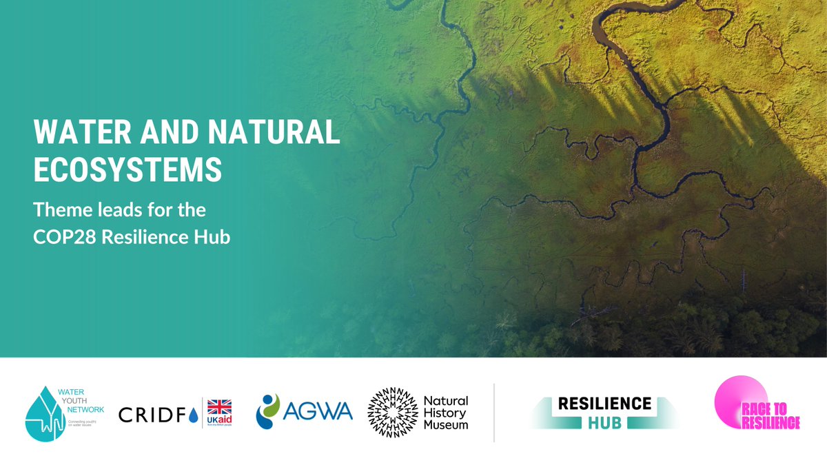 The Resilience Hub is delighted to have @NHM_London, @WaterYouthNet, @Alliance4Water, and @CRIDFprogramme as our #COP28 Water and Natural Ecosystems Theme Leads, highlighting the importance of water in resilience. Learn more about our themes here: cop-resilience-hub.org/about-the-resi…