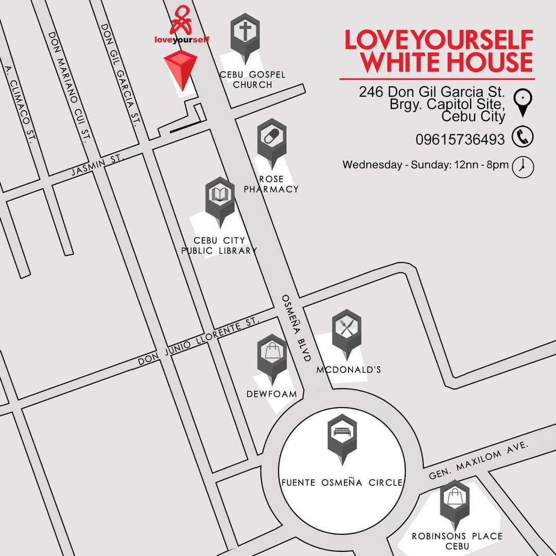 🏳️‍🌈 FIND US IN OUR NEW HOME! 💖 #LoveYourselfCebu has moved to 246 Don Gil Garcia St., Barangay Capitol Site, Cebu City. Landmark mao ni ang old Coffee Prince, tupad sa Suarez and Sons sa Osmeña Blvd. Book your appointments here: bit.ly/lybooking