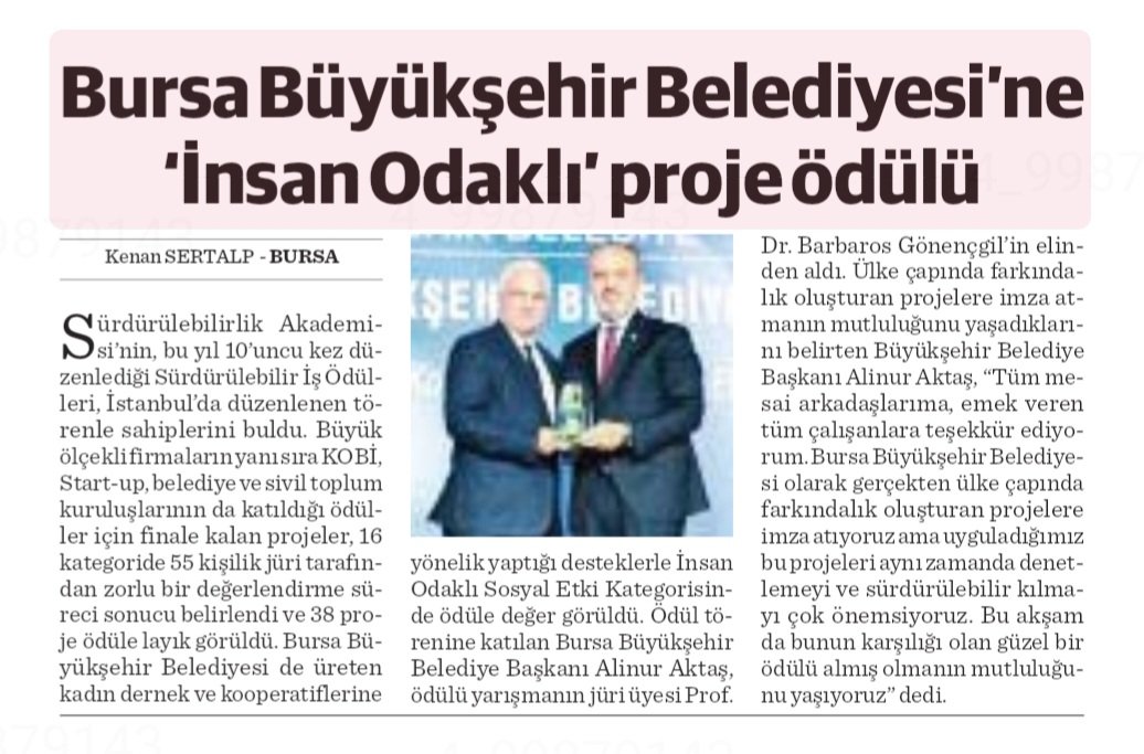 📌 Bursa Büyükşehir Belediyesi'ne 'İnsan Odaklı' proje ödülü 

#bursabüyükşehirbelediyesi #Bursa #Sürdürülebilirlik
#ödül #yurtiçihaber