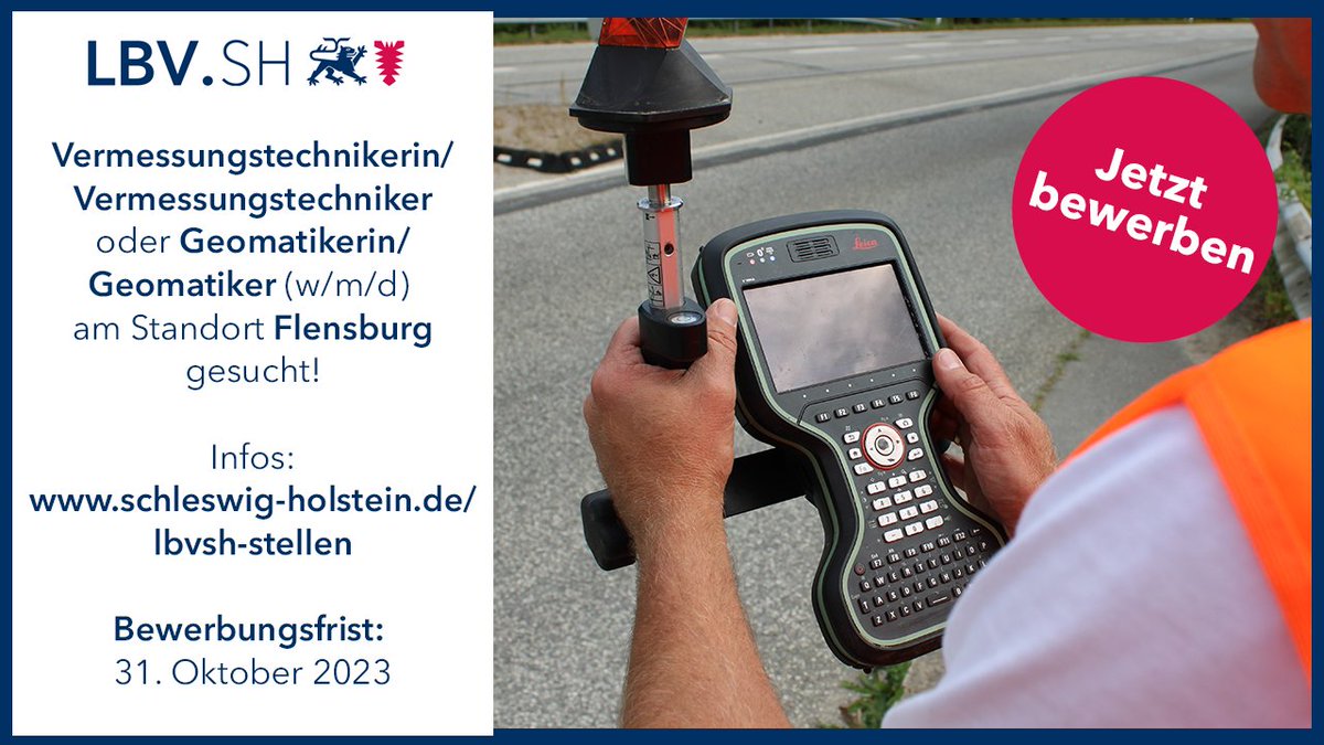 Für den Fachbereich 'Vermessung und Geoinformation' sucht der LBV.SH am Standort Flensburg eine/einen Vermessungstechnikerin/Vermessungstechniker (w/m/d) oder eine/einen Geomatikerin/Geomatiker (w/m/d)
Infos: schleswig-holstein.de/lbvsh-stellen
#lbvsh #derechtenorden #landsh
