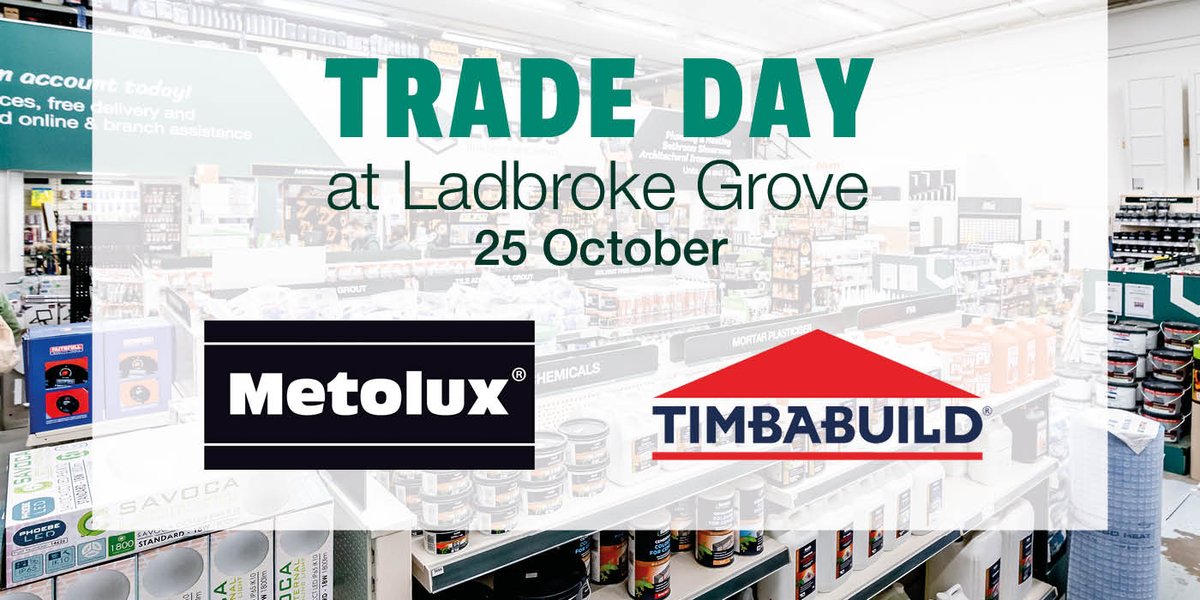 Stick it in your diary 👉Wednesday, 25 October👈! We're hosting #metolux and @timbabuild at our #LadbrokeGrove branch! Join for live demos! 💪

#buildersmerchants #tradeday #buildingsupplies #constructionsite #homerevamp