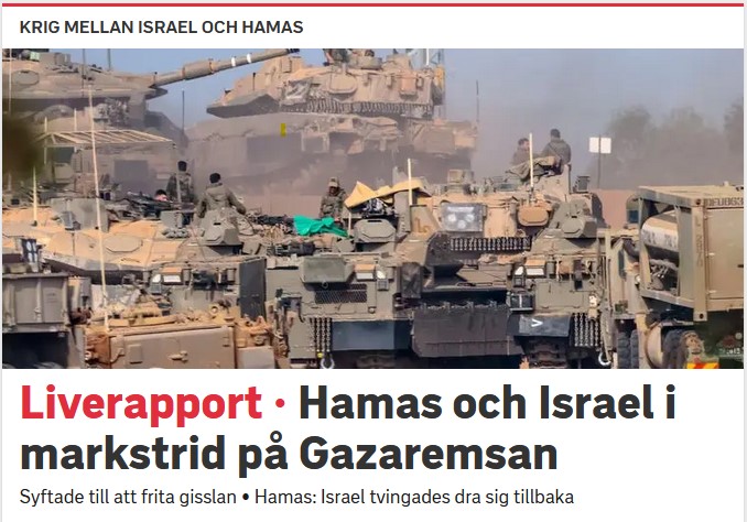Hej <a href="/svtnyheter/">SVT Nyheter</a> 
Varför skriver ni "Krig mellan Israel och Hamas"? 2006 vann ju Hamas valet i Gaza, och 2014 erkände ju Sverige Palestina som land. Så borde det inte vara mer korrekt att skriva "Krig mellan Israel och Palestina"?