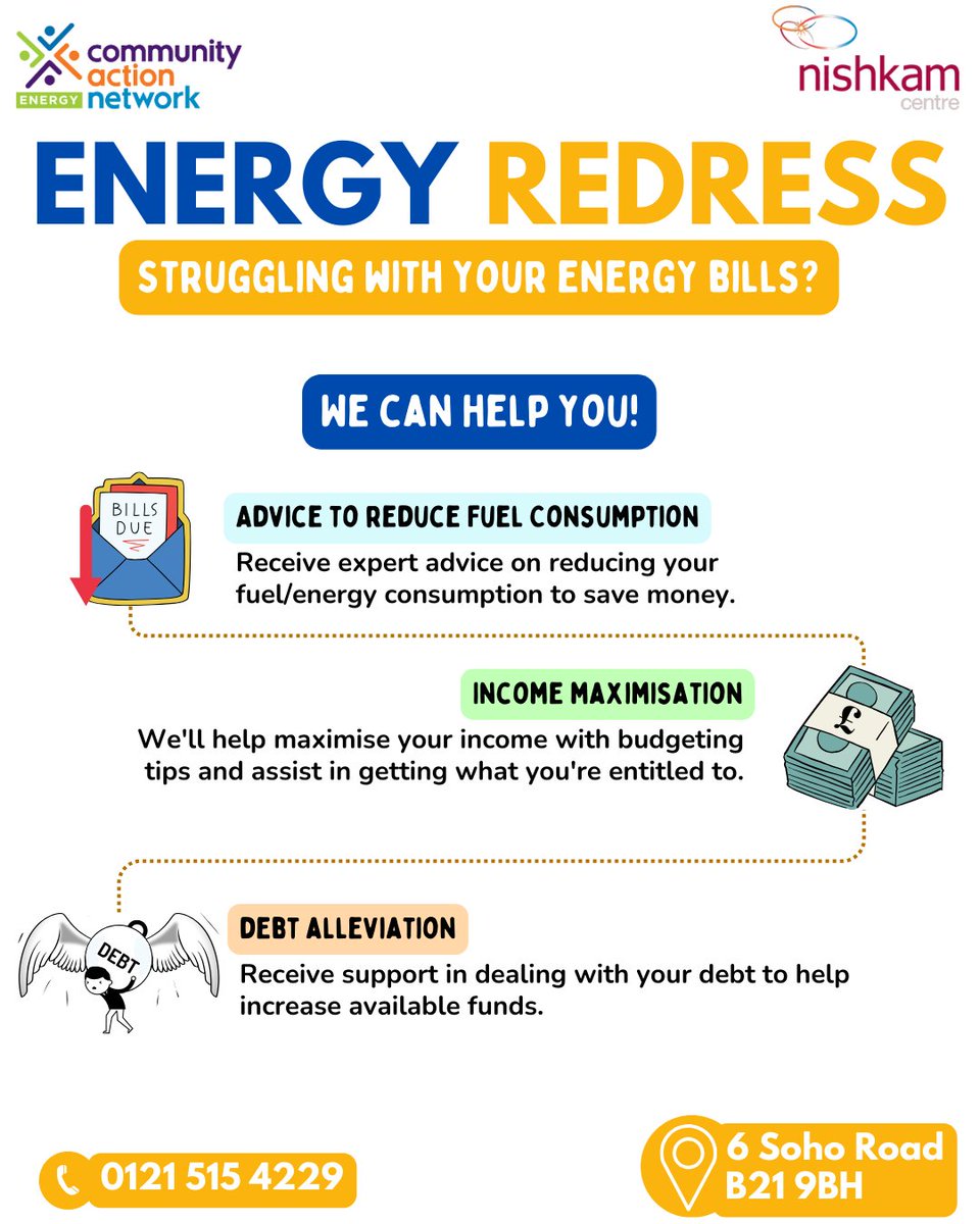 ❄️As #winter begins and the #costoflivingcrisis continues, it's vital to manage your #energybills this winter period. 

🏠As part of @EnergyRedressUK, we are helping people save on their #energybills to reduce #fuelpoverty. 

☎️For help saving on your #bills call 0121-515-4229.