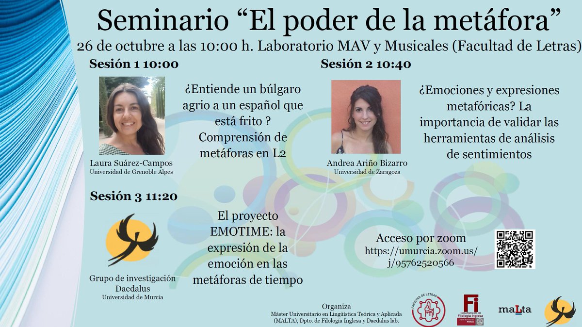 Daniel Alcaraz (@daniel_ac92) on Twitter photo Este jueves a las 10:00 toca aprender un poquito más sobre #metáfora de la mano de Laura Suárez, <a href="/AndreaArioBizar/">Andrea Ariño Bizarro</a> y del <a href="/LabDaedalus/">Daedalus Lab</a>. Nos vemos en la Facultad de Letras de la <a href="/UMU/">Universidad Murcia</a> o por zoom umurcia.zoom.us/j/95762520566 @LetrasUM <a href="/UMUdivulga/">UMU Divulga</a> Este jueves a las 10:00 toca aprender un poquito más sobre #metáfora de la mano de Laura Suárez, <a href="/AndreaArioBizar/">Andrea Ariño Bizarro</a> y del <a href="/LabDaedalus/">Daedalus Lab</a>. Nos vemos en la Facultad de Letras de la <a href="/UMU/">Universidad Murcia</a> o por zoom umurcia.zoom.us/j/95762520566 @LetrasUM <a href="/UMUdivulga/">UMU Divulga</a>