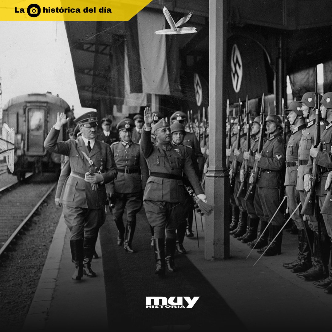 Hoy se cumplen 83 años de la histórica entrevista entre Franco y Hitler en la estación de Hendaya. ¿Qué se jugó en aquel encuentro? ¿Por qué España no entró en la Segunda Guerra Mundial? Te lo contamos en este 🧵 de #MuyHistoria 👇