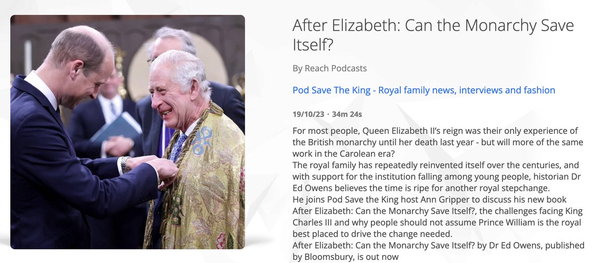 We always enjoy welcoming new voices to Pod Save the King so it was lovely to chat with @DrEdOwens about the challenges facing the monarchy in our most recent episode - and why he thinks King Charles III can reinvent the Firm 🎧 Listen and subscribe at podfollow.com/podsave