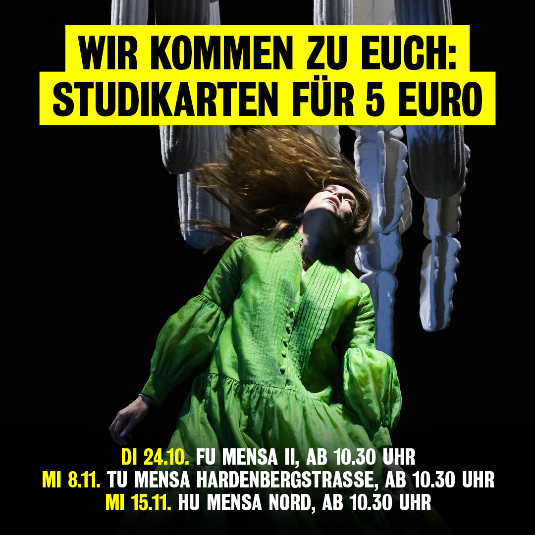 morgen setzen wir unsere Uni-Tour zum Semesterstart fort und haben Sonderkarten für nur 5 Euro dabei: ihr findet uns morgen ab 10.30h an der <a href="/FU_Berlin/">Freie Universität</a> in der Mensa II. am 8.11. sind wir dann an der <a href="/TUBerlin/">TU Berlin</a> und am 15.11. folgt die <a href="/HumboldtUni/">Humboldt-Universität zu Berlin</a>.