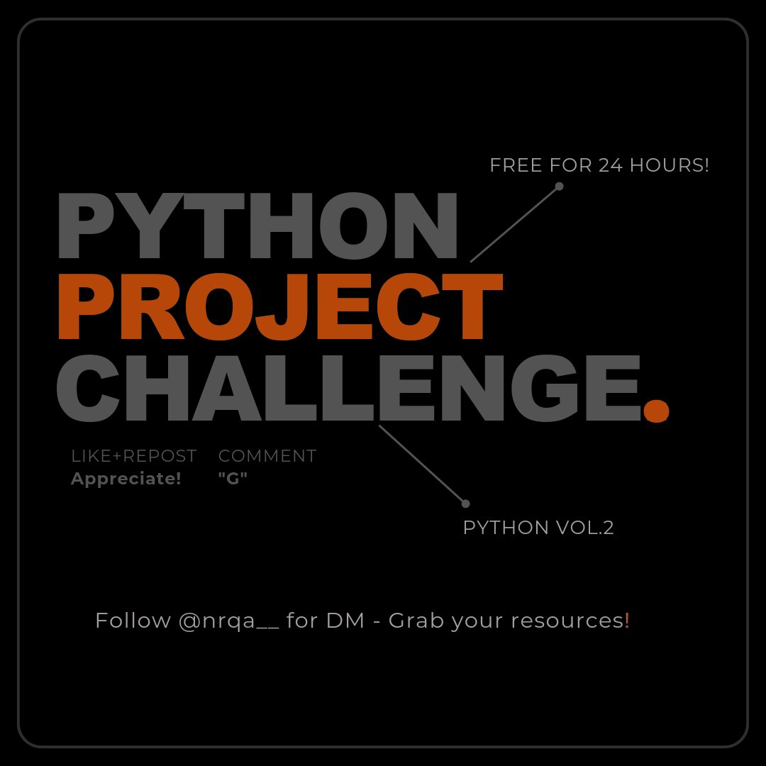 nrqa__'s tweet photo. Stuck with your Python skills?

Need some inspirations for a new project?

Here's one resource that can help you get endless ideas:

FREE for YOU!

To grab it:
1. Follow @nrqa__ for DM
2. Comment with "G"
3. Like+Repost
---× https://t.co/LuMoJGZc1T