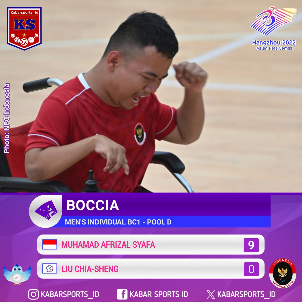 kabarsports_id's tweet photo. Result
Boccia - Asian Para Games 2022
#AsianParaGames #Boccia #Hangzhou2022 #APG2022 #ParaJuara #NPCIndonesia #TimIndonesia #OlahragaIndonesia https://t.co/pHJ2ZspwUm
