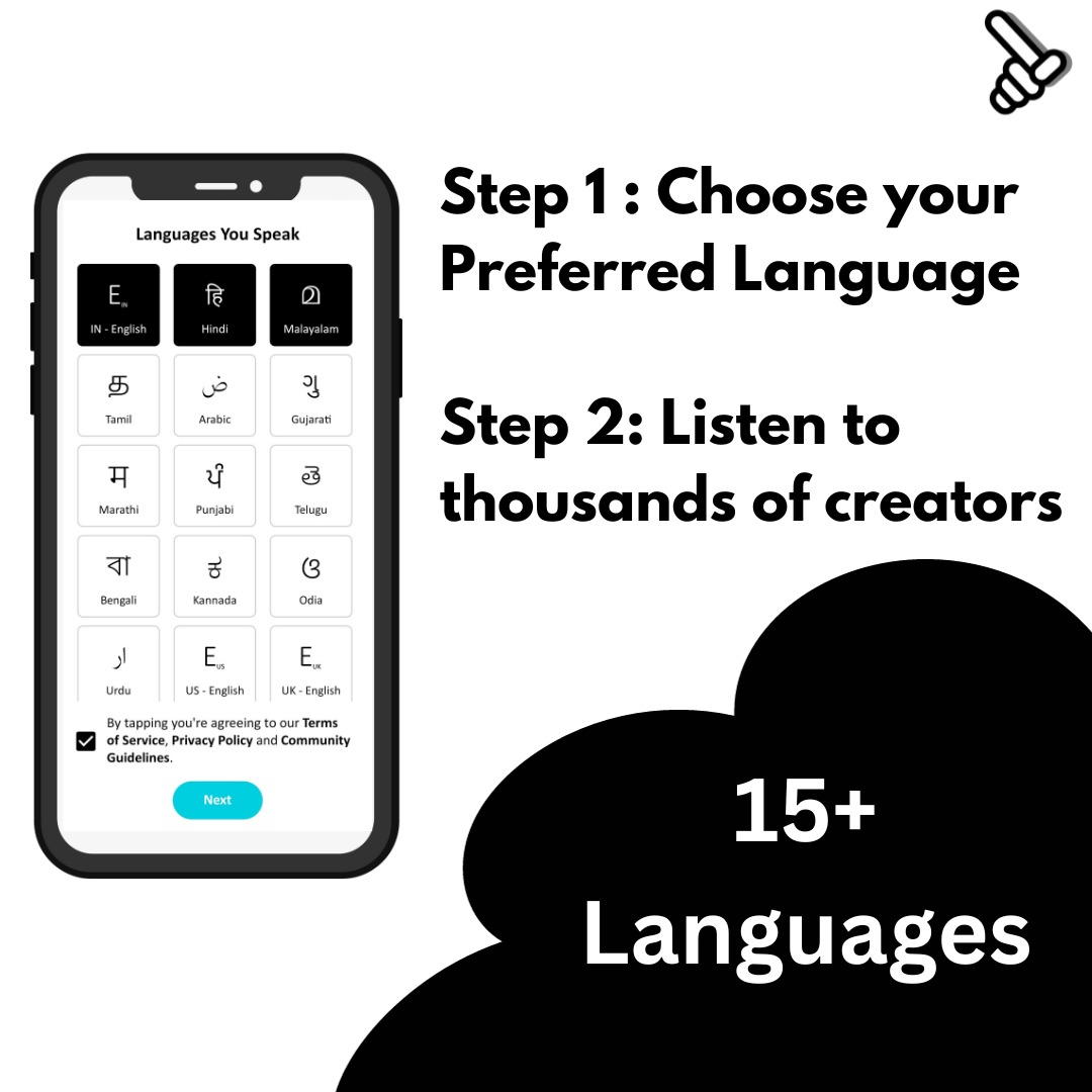 _speakapp's tweet photo. Follow 

Step 1
Step 2

and listen to content in multiple genres across 15+ languages. 

Only on SpeakApp

#content
#audio
#speakapp
#SocialMedia
#creator https://t.co/aPi6TjsO9R