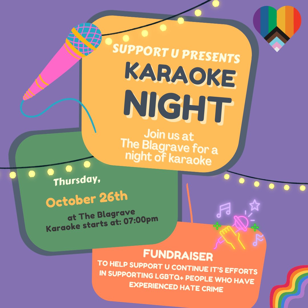 Support U LGBT+ (@supportulgbt) on Twitter photo Join us on Thursday at the <a href="/TheBlaBlaRDG/">The Bla Bla Reading</a> for Karaoke. Come and have some fun and help us raise a few pennies. Your donations help us deliver support for the LGBT+ Community and their families. Support U supports the most vulnerable within our community and needs the extra funds Join us on Thursday at the <a href="/TheBlaBlaRDG/">The Bla Bla Reading</a> for Karaoke. Come and have some fun and help us raise a few pennies. Your donations help us deliver support for the LGBT+ Community and their families. Support U supports the most vulnerable within our community and needs the extra funds