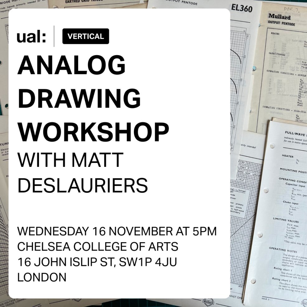 We're delighted to announce we will be hosting 'Analog Drawing Workshop' led by @mattdesl in partnership with @UAL 'Analog Drawing' dives into the generative process and introduces computational thinking through a series of interactive mark-making exercises. No coding experience