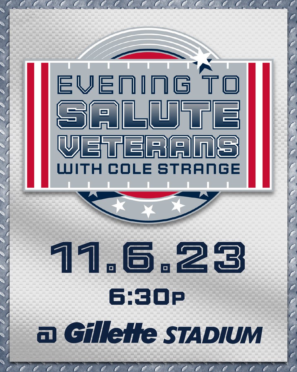 colestrangefdn (@colestrangefdn) on Twitter photo Our first fundraising event, Evening to Salute Veterans with <a href="/ColeStrange2/">Cole Strange</a> is coming up on Monday, 11/6 from 6:30 PM to 9:30 PM inside <a href="/GilletteStadium/">Gillette Stadium</a>'s Optum Field Lounge. For tickets or to sponsor go to: EveningVeterans.givesmart.com | <a href="/Patriots/">New England Patriots</a> #PatsNation #ForeverNE #Veterans Our first fundraising event, Evening to Salute Veterans with <a href="/ColeStrange2/">Cole Strange</a> is coming up on Monday, 11/6 from 6:30 PM to 9:30 PM inside <a href="/GilletteStadium/">Gillette Stadium</a>'s Optum Field Lounge. For tickets or to sponsor go to: EveningVeterans.givesmart.com | <a href="/Patriots/">New England Patriots</a> #PatsNation #ForeverNE #Veterans