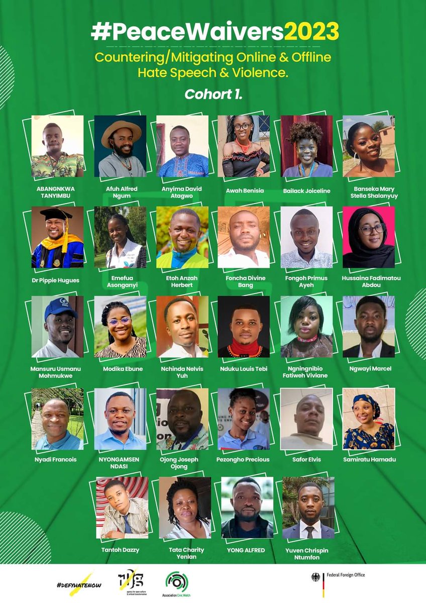 Final list of #PeaceWaivers2023.

Congratulations to all the winners.

Follow <a href="/DefyhatenowWCA/">#defyhatenow West & Central Africa</a> <a href="/civic_watch/">Civic Watch</a> on all social media platforms for other exciting opportunities.