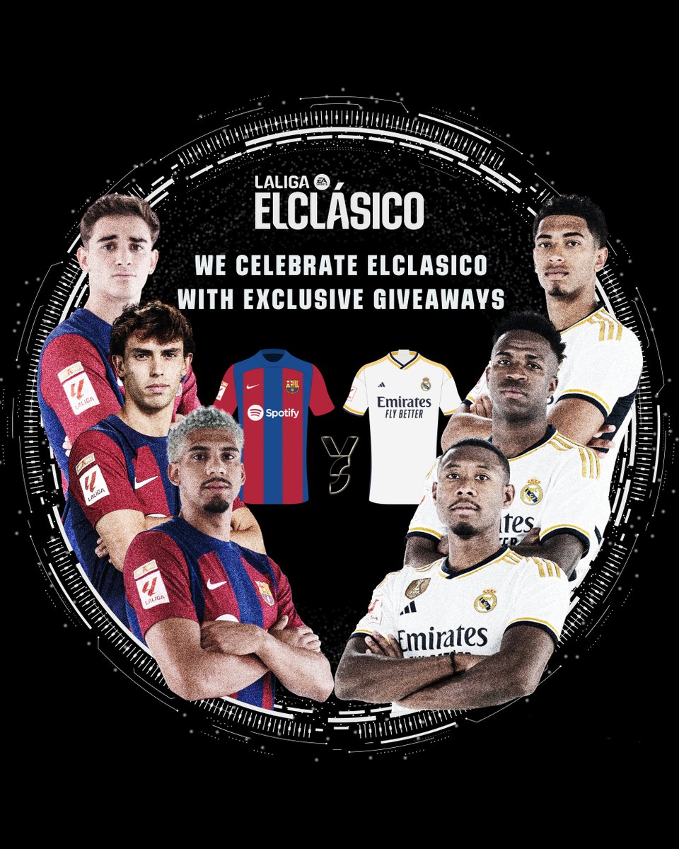 LaLigaEN's tweet photo. 𝐓𝐡𝐞 #ELCLÁSICO 𝐠𝐢𝐯𝐞𝐚𝐰𝐚𝐲!

👕 𝐖𝐈𝐍 a @FCBarcelona or @realmadriden shirt:

1.  Comment your name and country of residence. 
2. Follow @LaLigaEN and RT this post!   

- Contest period: October 24-31, 12pm CEST
- Participants must be 18+.
- T&amp;Cs: https://t.co/MN50s47xf1 https://t.co/FwkgTmBb9s