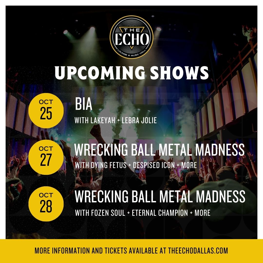 🎵 October 25 - @BIABIA:  The Really Her Tour
Doors 7 | Show 8

🎶 October 27 - Wrecking Ball Metal Madness
Doors 3 | Show 4

🎵 October 28 - Wrecking Ball Metal Madness
Doors 1:30 | Show 2:30

VIP upgrades available: bit.ly/3Q6BXyv
🎫 Get Tickets livemu.sc/3JXG0eq