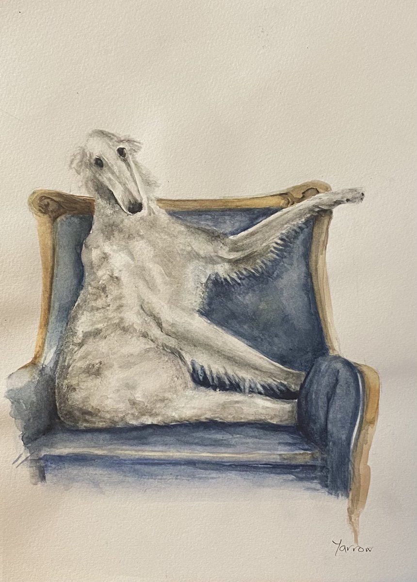 Sometimes you just know you have #paint something. ‘Who’s chair?’ #watercolour #art #dogs #borzoi #animals #smile #original #MHHSBD #Handmade #UKGiftAM #shopscotland #painting