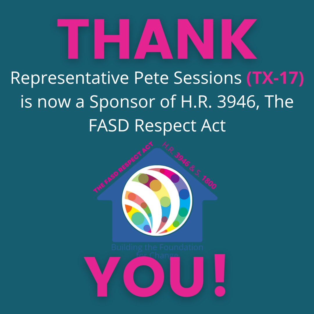 FASDUnited's tweet photo. Happy Monday! @PeteSessions of Texas has decided to support The FASD Respect Act. He joins lead authors Rep. Betty McCollum & Rep. Don Bacon.
Blog post at https://t.co/Sc9lfkVQLX
#FASD #advocacy #policynews #cosponsors #FASDadvocacy https://t.co/g62kIqHSmY