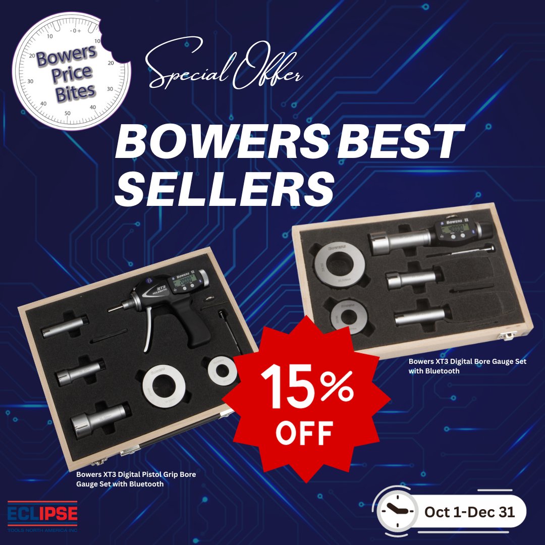EclipsetoolsNA's tweet photo. 15% off our best sellers including the Bowers XT3 Bore Gauge Sets!
 
Contact our team: sales@eclipsetoolsinc.com 
Limited time only: October 1-December 31 2023
For more information: https://t.co/cenr829RY0

#Metrology #Measurement #Boregauges #BowersGroup #EclipseToolsInc https://t.co/WpDA2uwfec