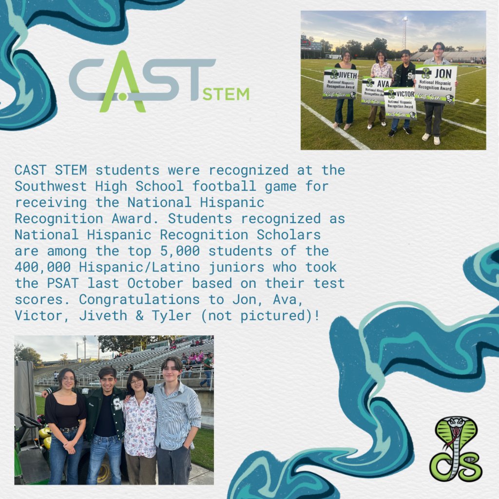 CAST STEM (@swisd_caststem) on Twitter photo Congratulations to our students who were recognized for receiving the National Hispanic Recognition Award at Friday's Southwest football game. We are incredibly proud! #wearesw #gopublic #wearecaststem #destinationsouthwest #theresnoplacelikecaststem <a href="/swisd/">Southwest ISD</a> @castschools Congratulations to our students who were recognized for receiving the National Hispanic Recognition Award at Friday's Southwest football game. We are incredibly proud! #wearesw #gopublic #wearecaststem #destinationsouthwest #theresnoplacelikecaststem <a href="/swisd/">Southwest ISD</a> @castschools