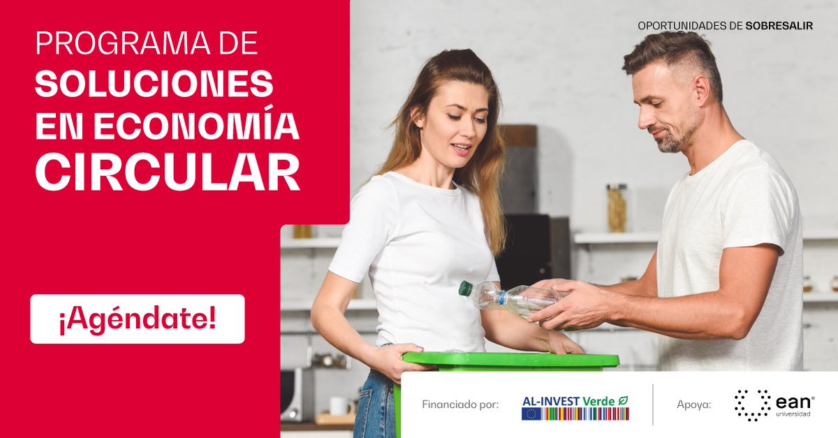 Si eres una micro, pequeña y mediana empresa, la CCB en alianza con AL-INVEST Verde  y la <a href="/UniversidadEan/">Universidad Ean</a>, te invitan a participar y certificarte en el Programa de soluciones en economía circular para mipymes. Conoce nuestra programación e inscríbete👉tinyurl.com/3p7mx5xk