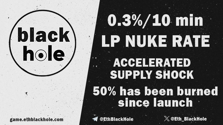 eth_blackhole's tweet photo. We have officially reached 50% burn and we havent even started yet.
Game to be released in less than 2 hours.
Less than 4 days old.

Let the #blackhole travel us to another dimension🕳️

https://t.co/Yw3jqZrm6t https://t.co/I02mr4hcAE