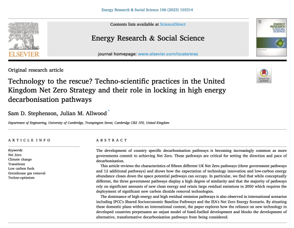 SamStephenson_'s tweet photo. New paper! 🚨"Technology to the Rescue?" We look at the range of different UK Net Zero scenarios, the need for greater emphasis on efficiency &amp; sufficiency and the challenge of relying solely on new technology for decarbonisation 
https://t.co/F9irJ651IK https://t.co/4RHeA9Yuht