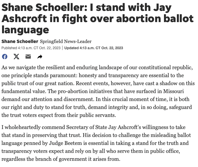 shaneschoeller's tweet image. It is my pledge to continue this fight for truth &amp;amp; transparency, ensuring the voice of every citizen is heard, &amp;amp; our vested values remain unblemished.

Together, let's uphold the sanctity of our republic
&amp;amp; stand against efforts to mislead the people it is called to serve. #mosos