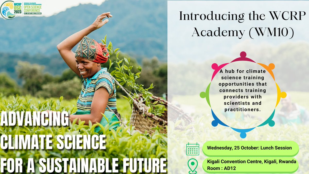 WCRP_climate's tweet photo. 📣 Official launch of the WCRP Academy in Kigali at the OSC2023!

It is a hub for climate science training opportunities, a marketplace that connects training providers with scientists and practitioners who are seeking training. 

#WCRPOSC2023 #ClimateScience #ClimateHub https://t.co/P4I6KYCzu4