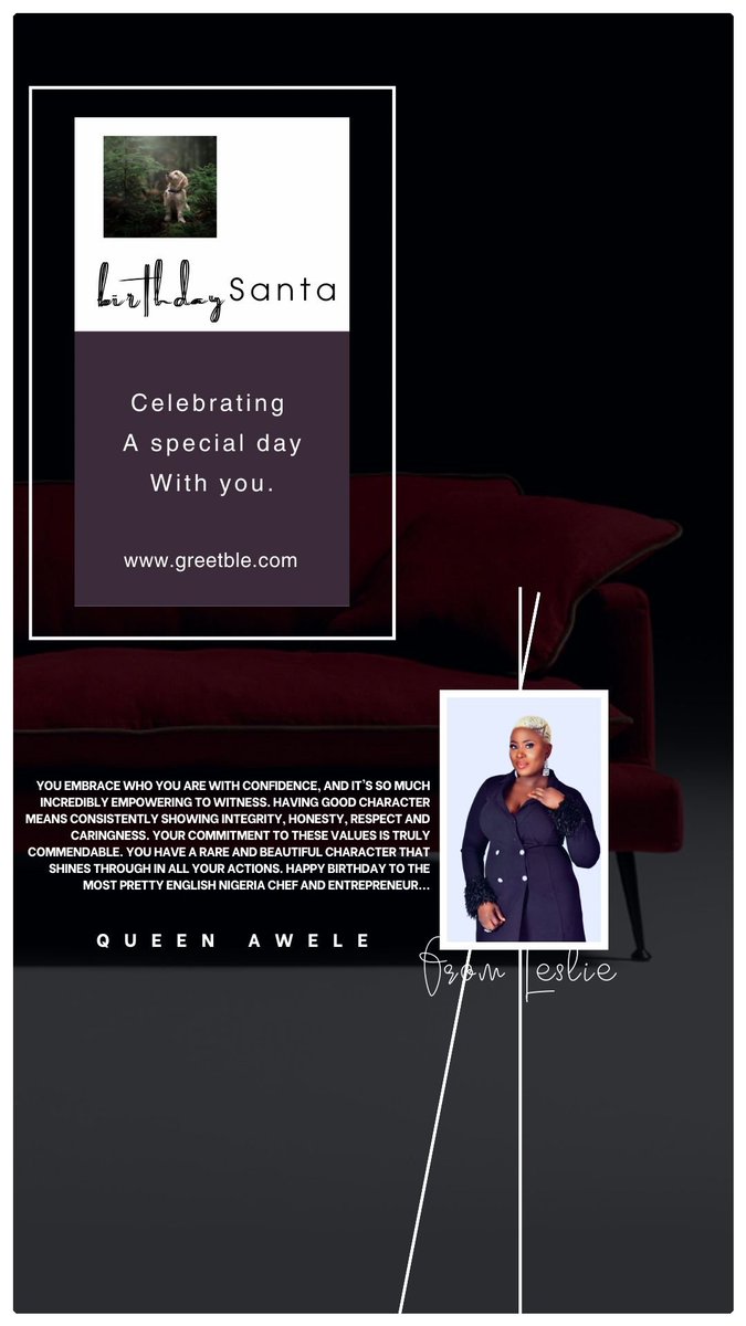 GreetbleLtd's tweet photo. HAPPY BIRTHDAY ππ₯³πππππΎ TO QUEEN AWELE ENGLISH NIGERIA CHEF AND ENTREPRENEUR
FROM
https://t.co/NA2LQyz2yg
#QueenAwele
#FoodExpert
#Chef
#Entrepreneur
#Greetble https://t.co/PBS8Vf9OBa