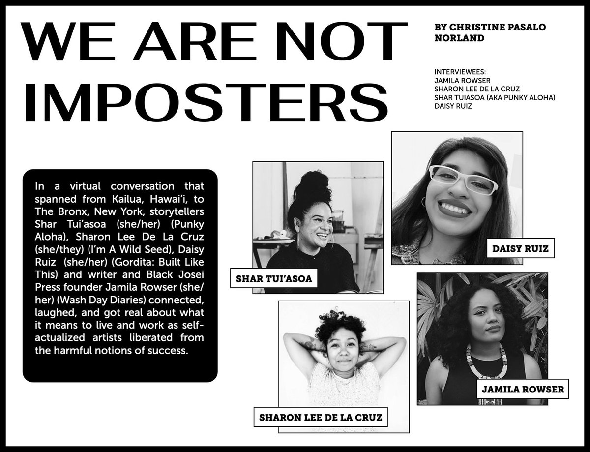 In We Are Not Imposters <a href="/hellobarkada/">Hello Barkada</a> interviews @PunkyAloha <a href="/draizys/">🩷Draizy🩷</a> <a href="/JamilaRowser/">Jamila is on Bluesky ☁️</a> Sharon Lee De La Cruz where they get real about what it means to live &amp; work as self-actualized artists liberated from harmful notions of success.

Buy Gladiolus Magazine: blackjoseipress.com/collections/pr…