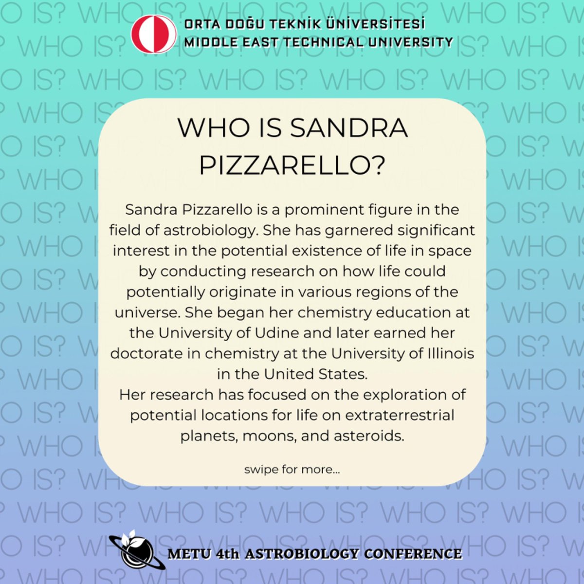 odtuastrobiyo's tweet photo. In the last post of our "Who is?" series, we introduce Sandra Pizzarello🔬🤩 Stay tuned for more💫🌠 https://t.co/SoFhA5BQlU