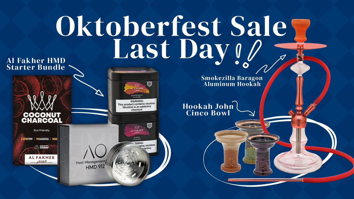 Don't Forget! Last day of our Oktoberfest Sale is TODAY! 🎇 🏷️ 🍻 

Make sure to stock up on your fav hookahs, shisha, and accessories before this sale ends!
