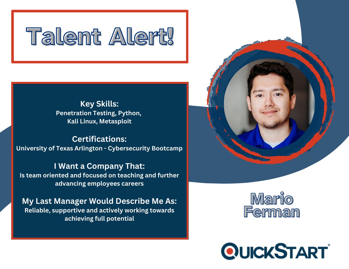 QuickStartIntel's tweet image. 🚨 Tech #TalentAlert 🚨 

Calvin Dinh: ow.ly/tRzi50PZMQM
Lesly Rosas: ow.ly/sXGU50PZMQL
Grace Mills: ow.ly/H4Rk50PZMQO
Mario Ferman: ow.ly/PGgz50PZMQP

Learn more about QuickStart bootcamps in our upcoming webinar: ow.ly/xUb150PZMQN 

 #nldmonth